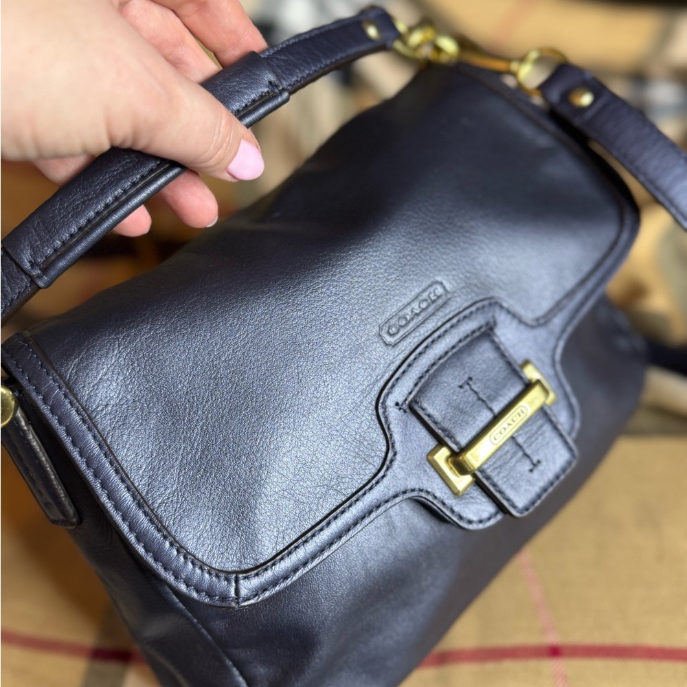 Coach Blue Leather Shoulder Bag with Gold Hardware